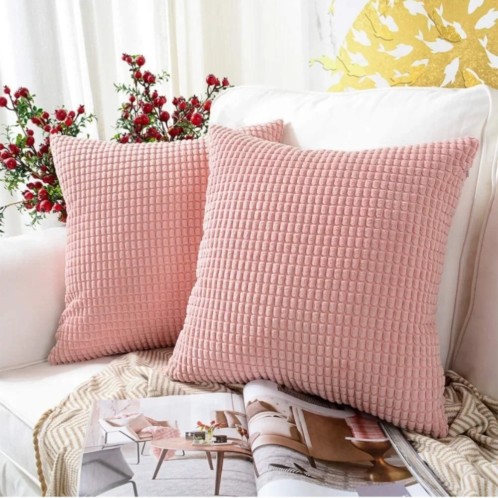 Luxury Home | Chic Soft Pink Textured Striped Corduroy Throw Pillow Covers